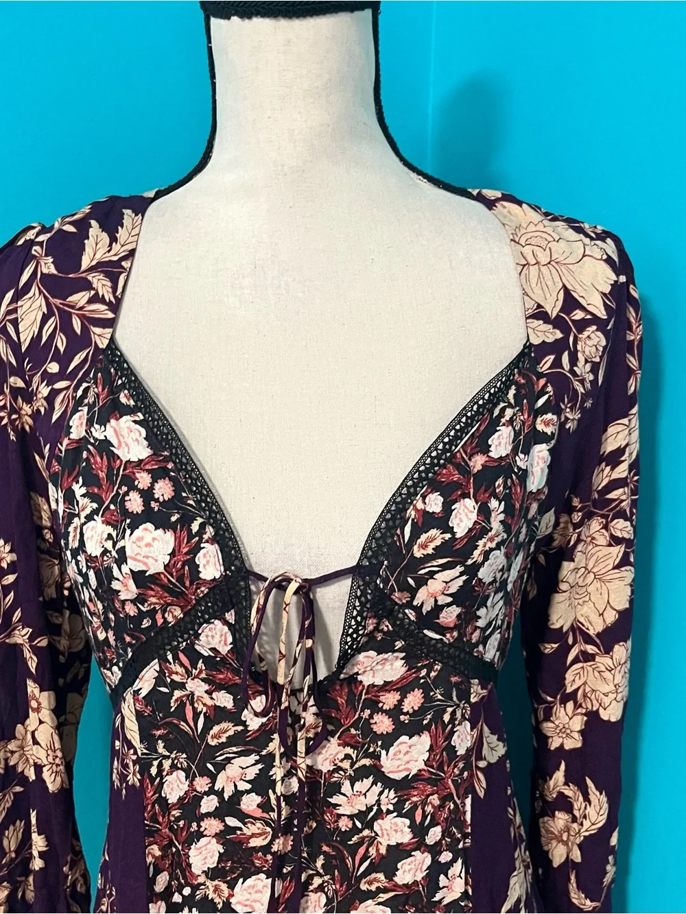 Free People S Odette Purple Floral Printed Long Sleeve Tunic Top
